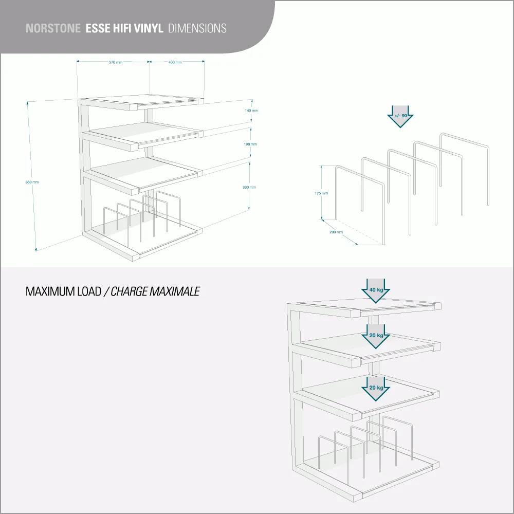 NorStone Esse hifi vinylmøbel 570x860x400 mm glas
