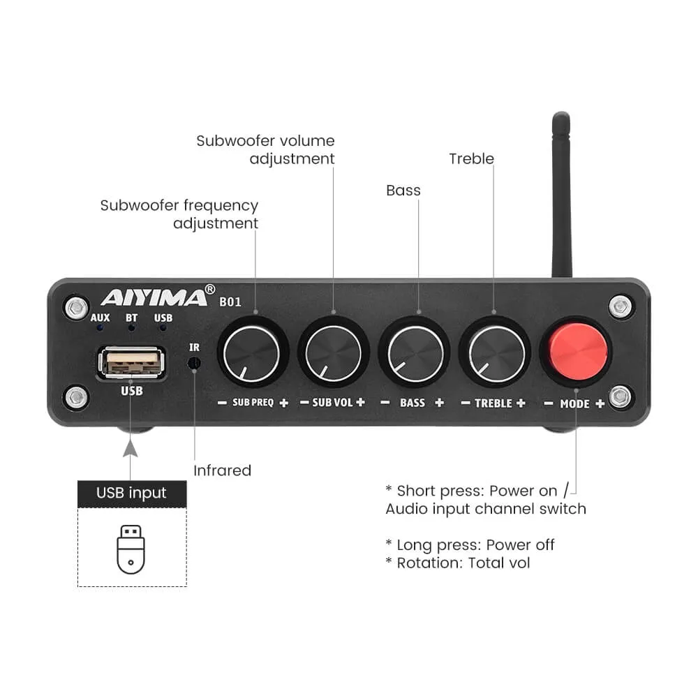 Aiyima B01 bluetooth forstærker 2.1 200W sub