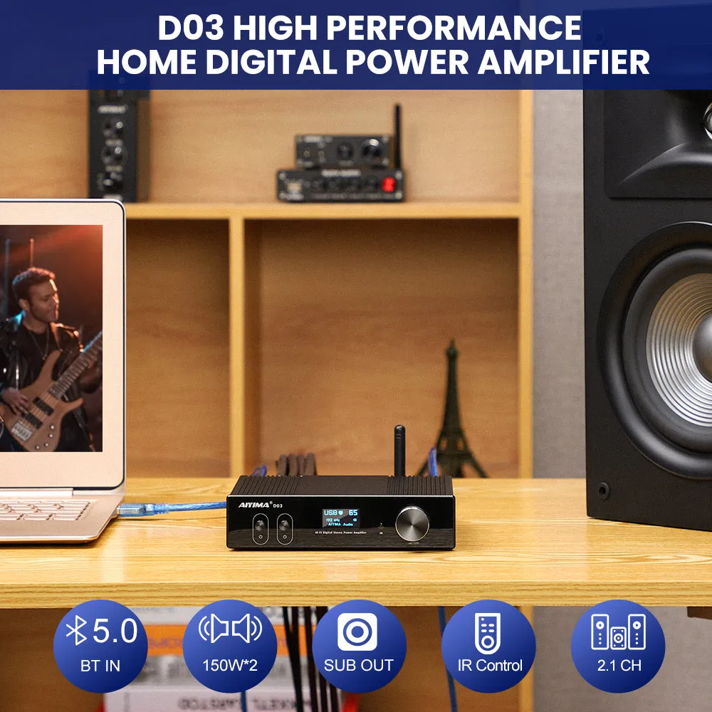 Aiyima D03 forstærker EU 32V 5A Bluetooth 150W