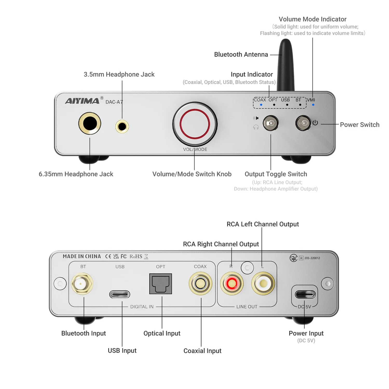 Aiyima DAC-A7 dac forforstærker med bluetooth