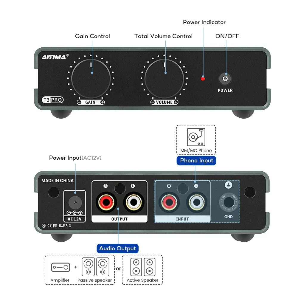 Aiyima T3 Pro phono-forforstærker EU MM/MC RIAA