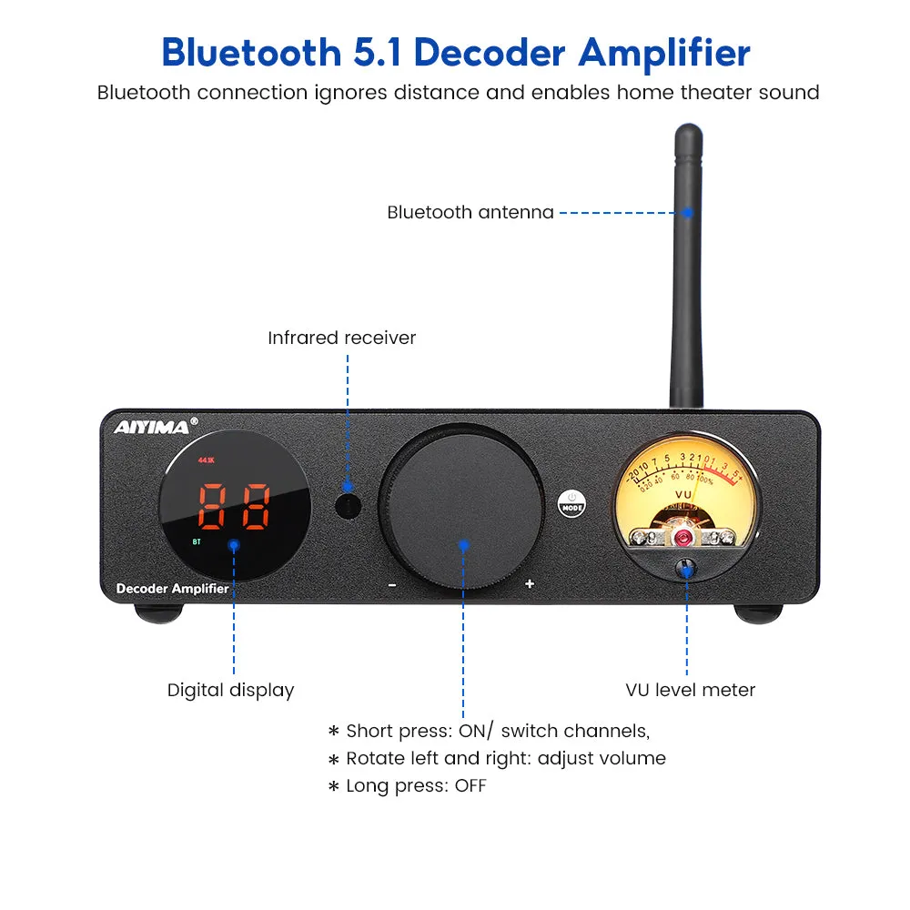 Aiyima Decoder forstærker EU 32V 2x300W Bluetooth