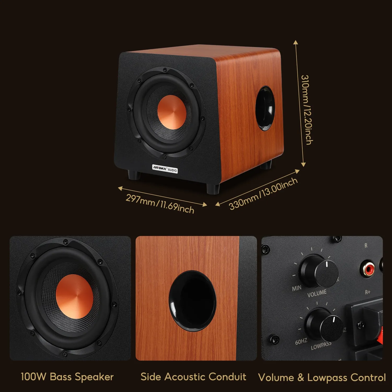 Aiyima 800X subwoofer aktiv EU 8" 100W træ