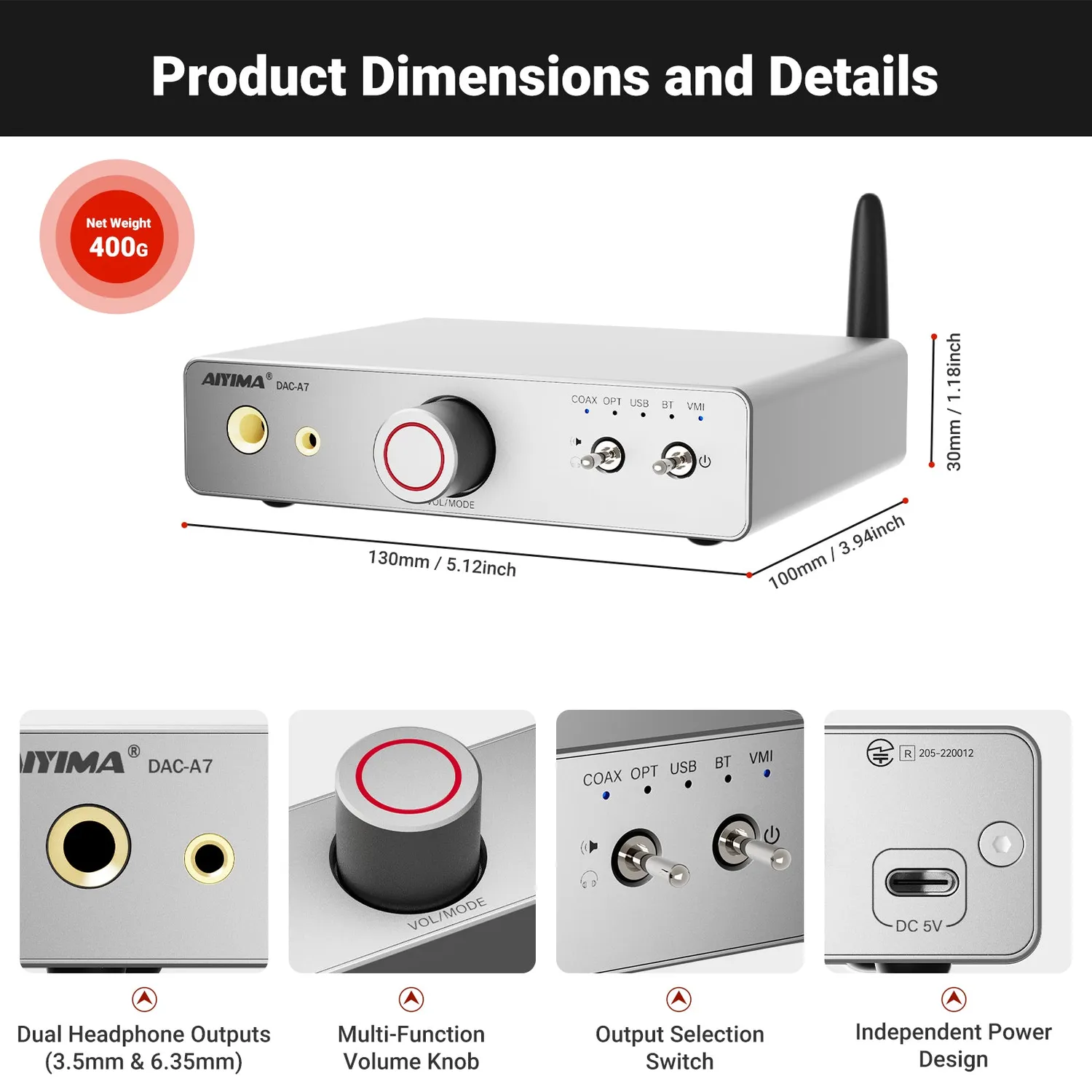 Aiyima DAC-A7 dac forforstærker med bluetooth