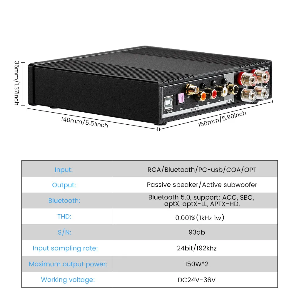 Aiyima D03 forstærker EU 32V 5A Bluetooth 150W