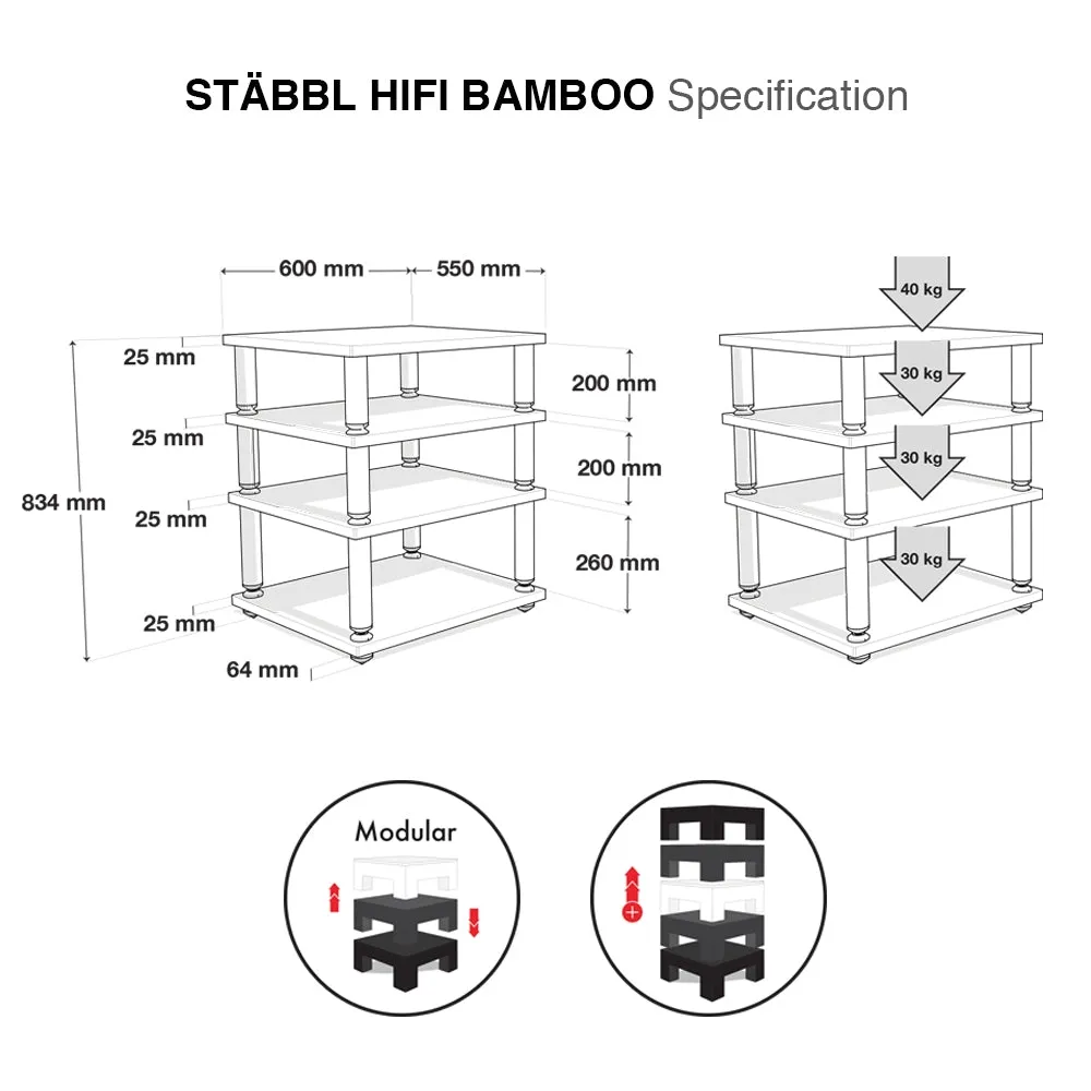 NorStone Stäbbl Hifi Bamboo hifi rack bambus 84 cm dæmpende