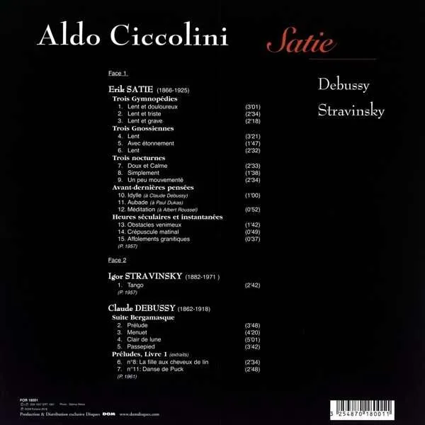 Aldo Ciccolini Satie Debussy LP vinyl Forlane genudgivelse