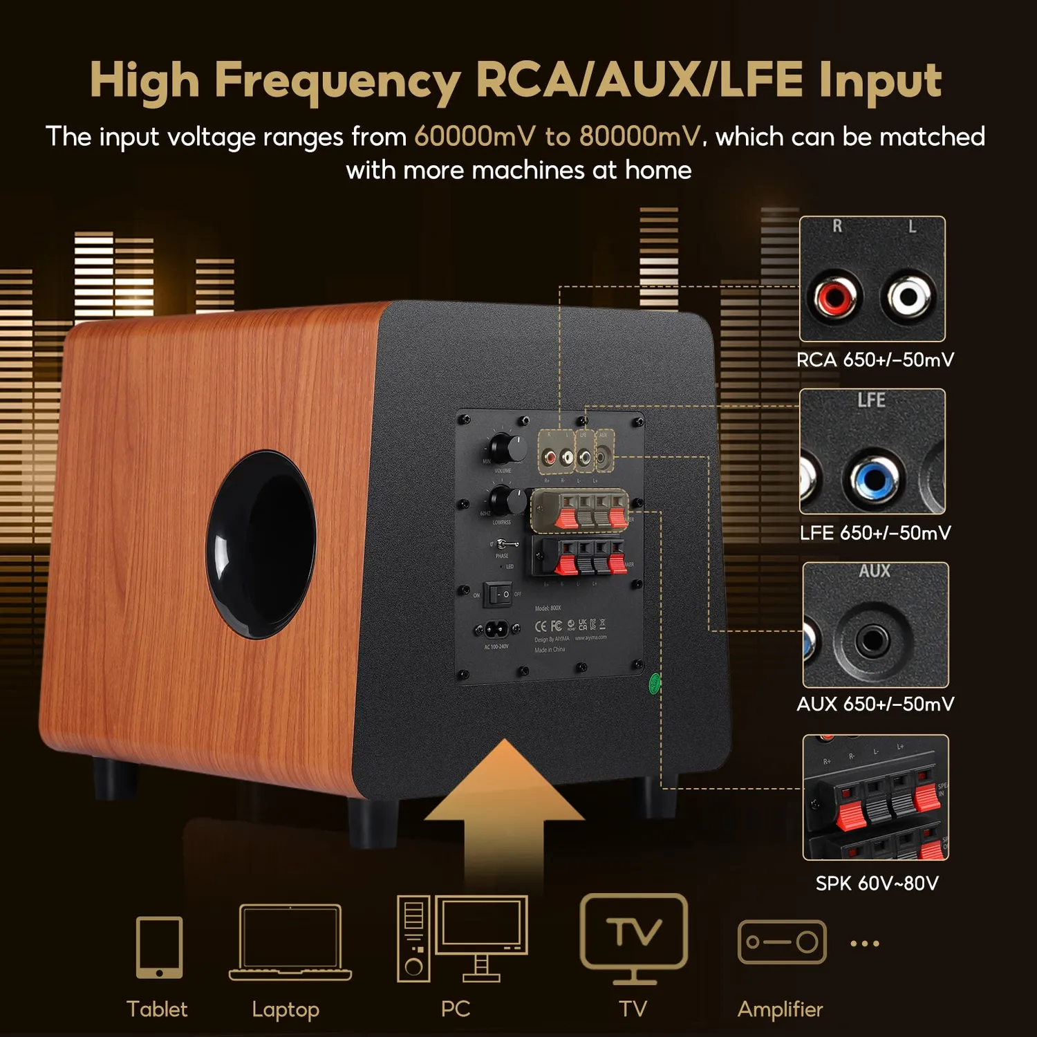Aiyima 800X subwoofer aktiv EU 8" 100W træ