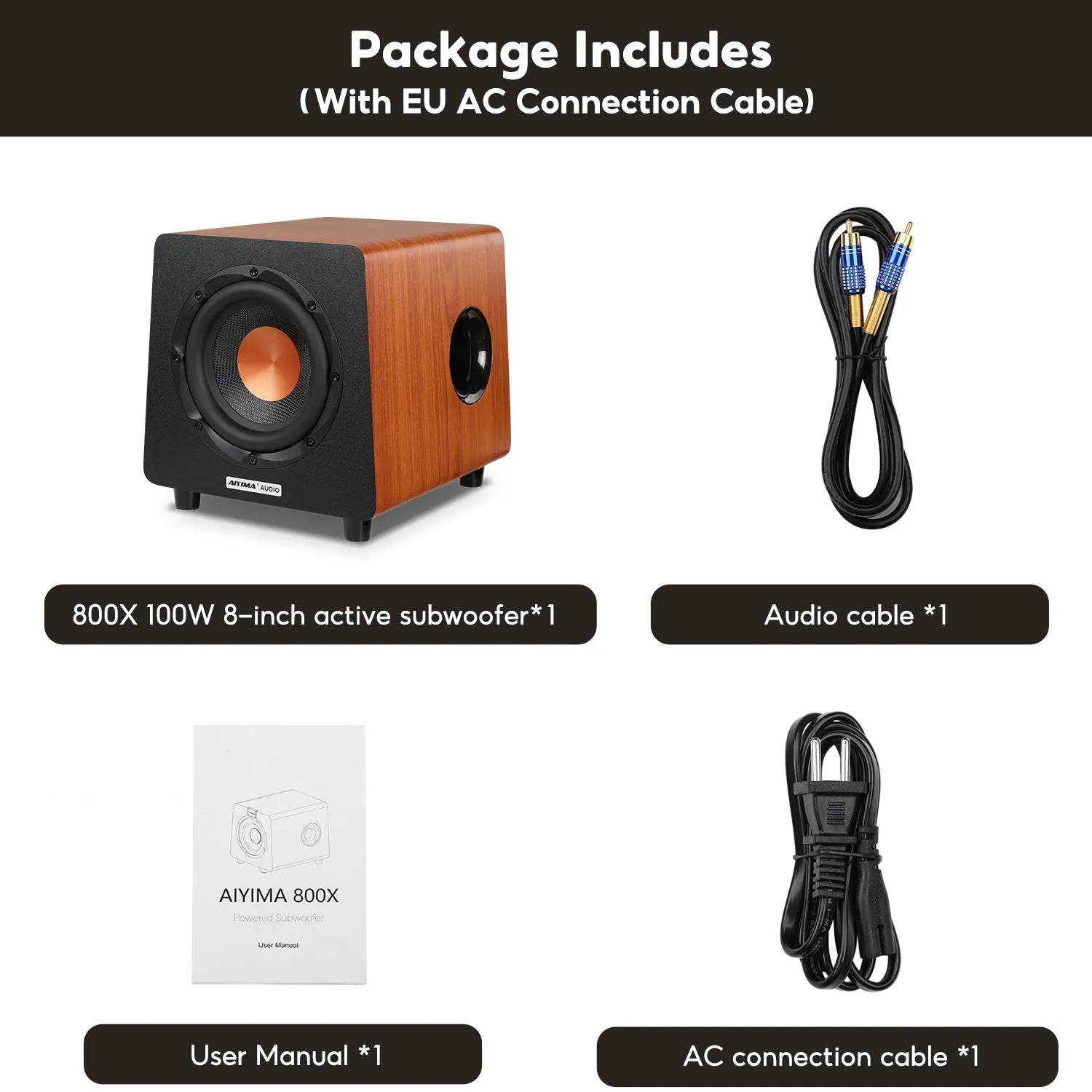 Aiyima 800X subwoofer aktiv EU 8" 100W træ