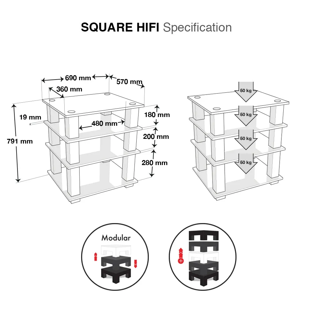NorStone Square hifi møbel rack glas 4 hylder